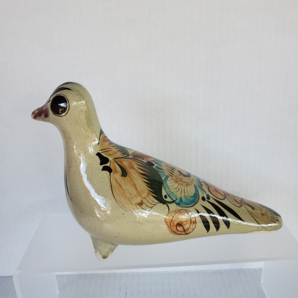 Mexican Tonala Hand Painted Ceramic Bird Dove Pigeon Glazed Pottery Figurine 8"